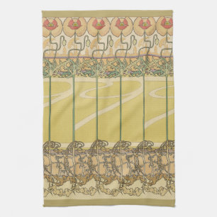 Alfonse Mucha Vallmo Art Nouveau Blommig Tapet Kökshandduk