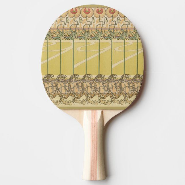 Alfonse Mucha Vallmo Art Nouveau Blommig Tapet Pingisracket (Framsidan)