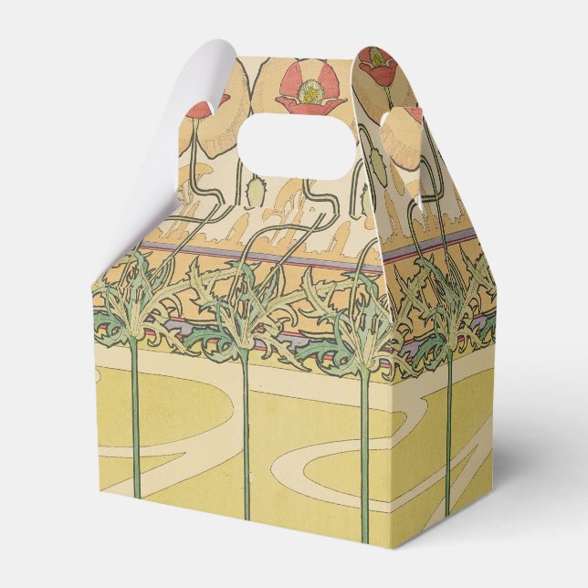Alfonse Mucha Vallmo Art Nouveau Blommig Tapet Presentaskar (Framsidan Sidan)