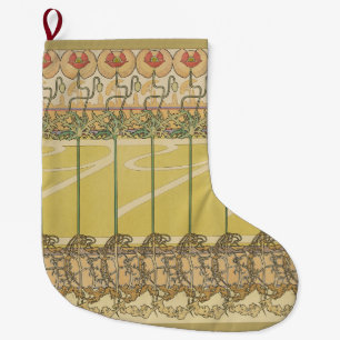 Alfonse Mucha Vallmo Art Nouveau Blommig Tapet Stor Julstrumpa