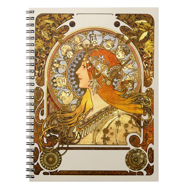 Alfonse Mucha Zodiac Art nouveau Woman Anteckningsbok Med Spiral (Framsidan)