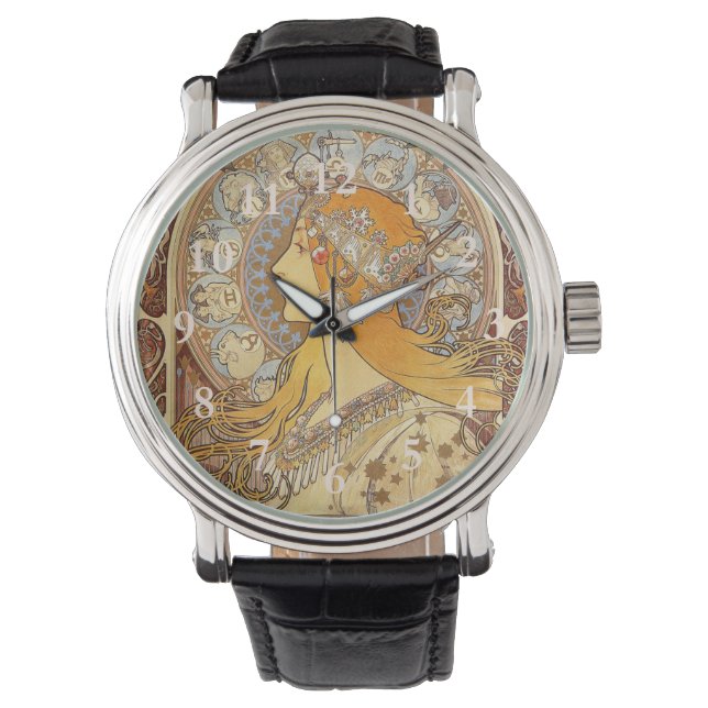 Alfonse Mucha Zodiac Art nouveau Woman Armbandsur (Framsida)