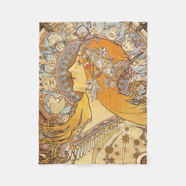 Alfonse Mucha Zodiac Art nouveau Woman Fleecefilt (Framsidan)