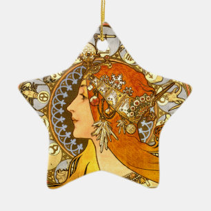 Alfonse Mucha Zodiac Art nouveau Woman Julgransprydnad Keramik