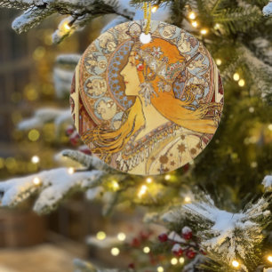 Alfonse Mucha Zodiac Art nouveau Woman Julgransprydnad Keramik