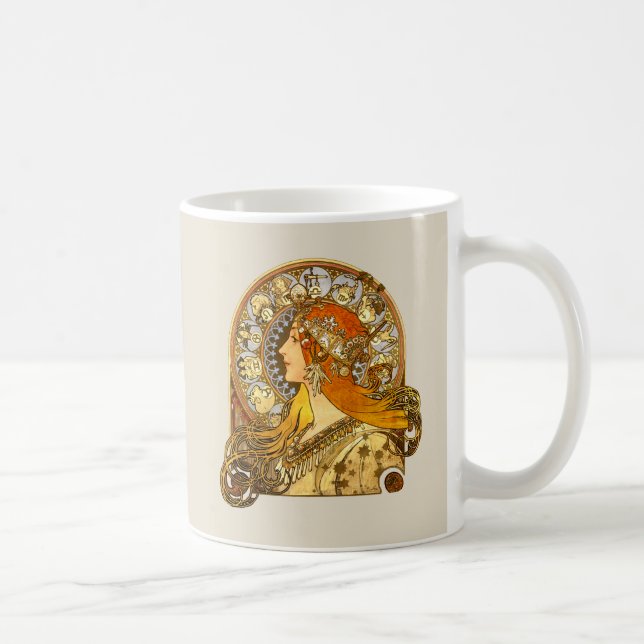 Alfonse Mucha Zodiac Art nouveau Woman Kaffemugg (Höger)