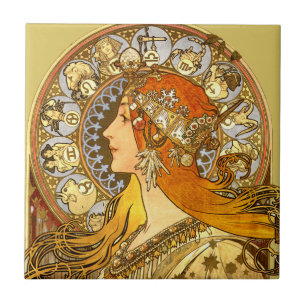 Alfonse Mucha Zodiac Art nouveau Woman Kakelplatta
