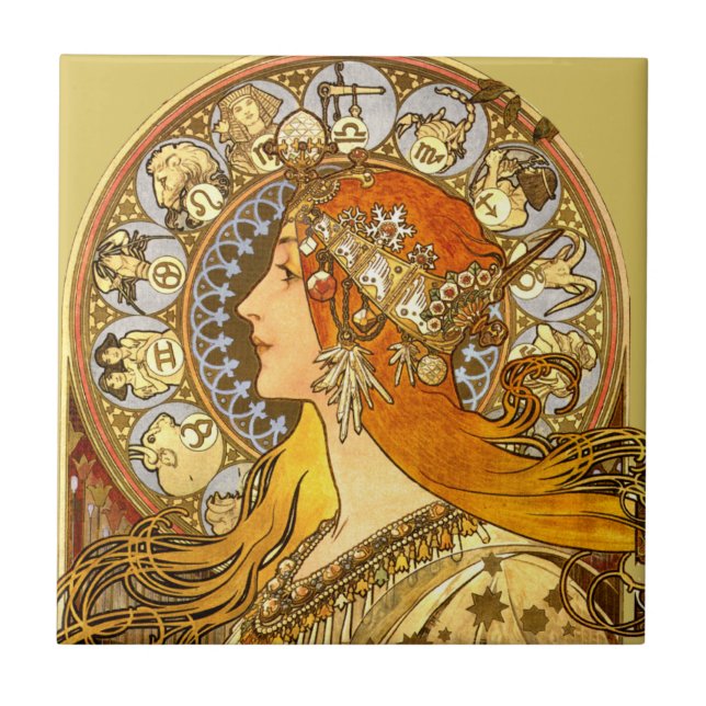 Alfonse Mucha Zodiac Art nouveau Woman Kakelplatta (Framsidan)