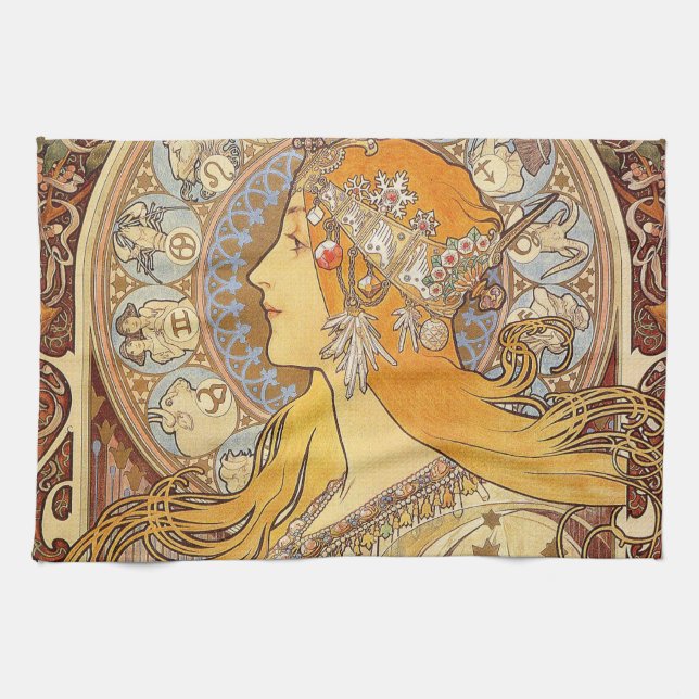 Alfonse Mucha Zodiac Art nouveau Woman Kökshandduk (Horisontell)