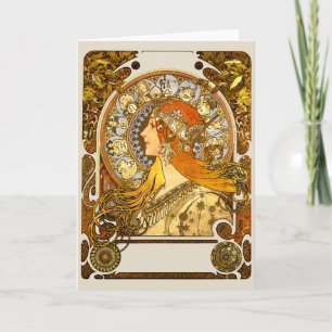 Alfonse Mucha Zodiac Art nouveau Woman Kort