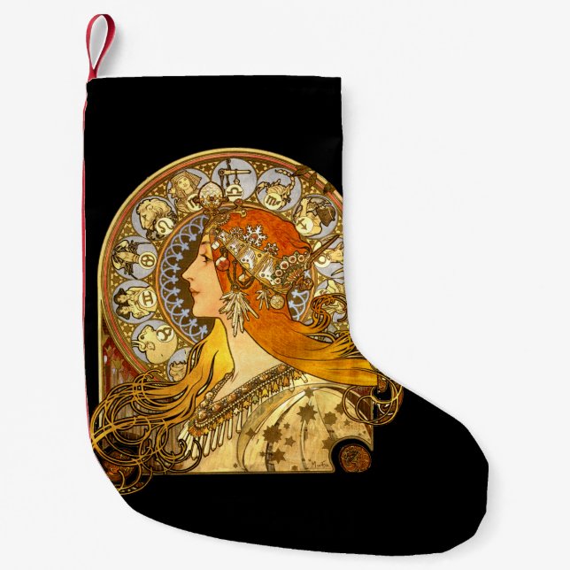 Alfonse Mucha Zodiac Art nouveau Woman Liten Julstrumpa (Framsidan)