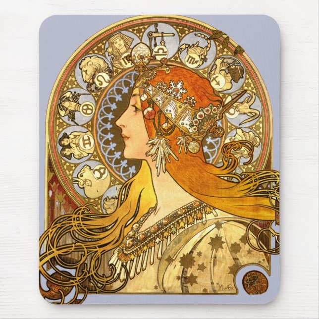 Alfonse Mucha Zodiac Art nouveau Woman Musmatta (Framsidan)