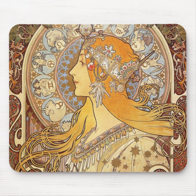 Alfonse Mucha Zodiac Art nouveau Woman Musmatta (Framsidan)