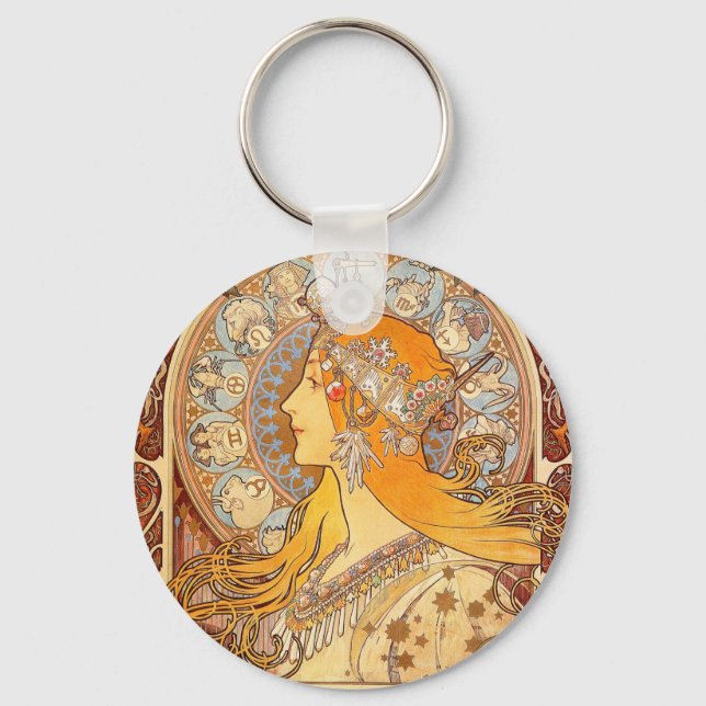 Alfonse Mucha Zodiac Art nouveau Woman Nyckelring (Framsida)