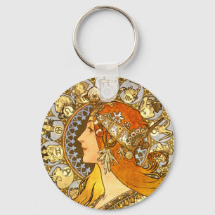 Alfonse Mucha Zodiac Art nouveau Woman Nyckelring