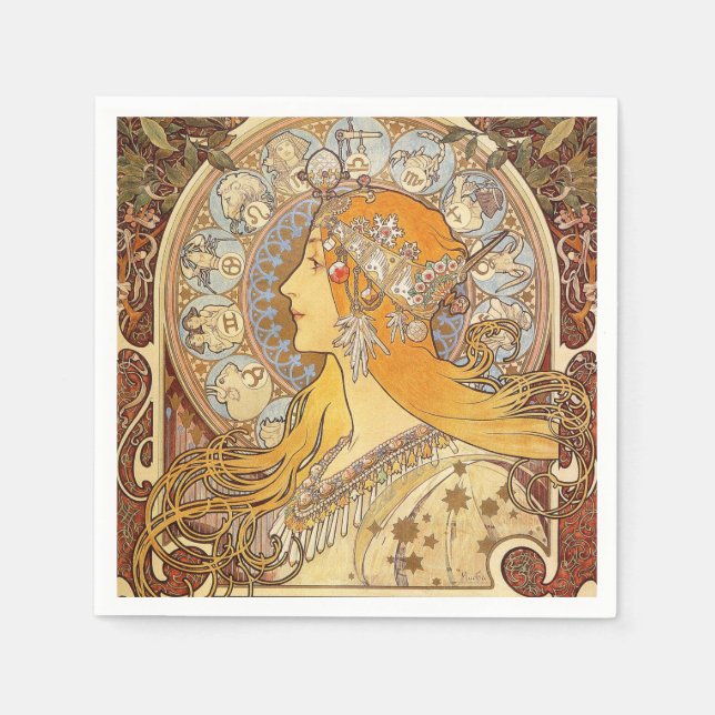 Alfonse Mucha Zodiac Art nouveau Woman Pappersservett (Framsidan)