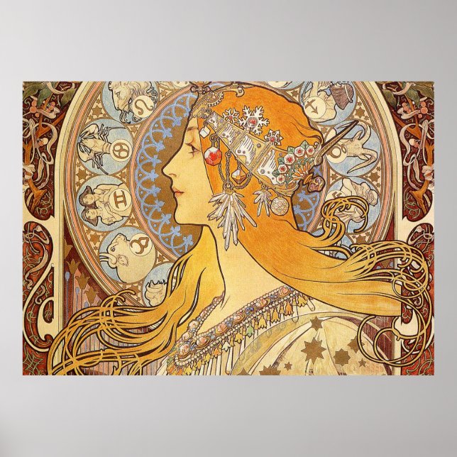 Alfonse Mucha Zodiac Art nouveau Woman Poster (Framsidan)