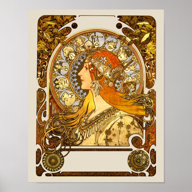 Alfonse Mucha Zodiac Art nouveau Woman Poster (Framsidan)
