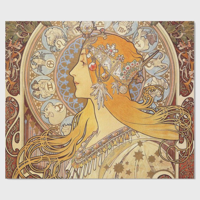 Alfonse Mucha Zodiac Art nouveau Woman Presentpapper (Platt)