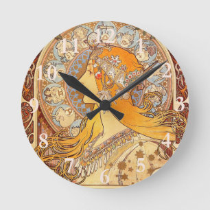 Alfonse Mucha Zodiac Art nouveau Woman Rund Klocka