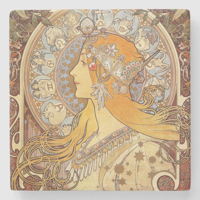 Alfonse Mucha Zodiac Art nouveau Woman Stenunderlägg (Framsidan)