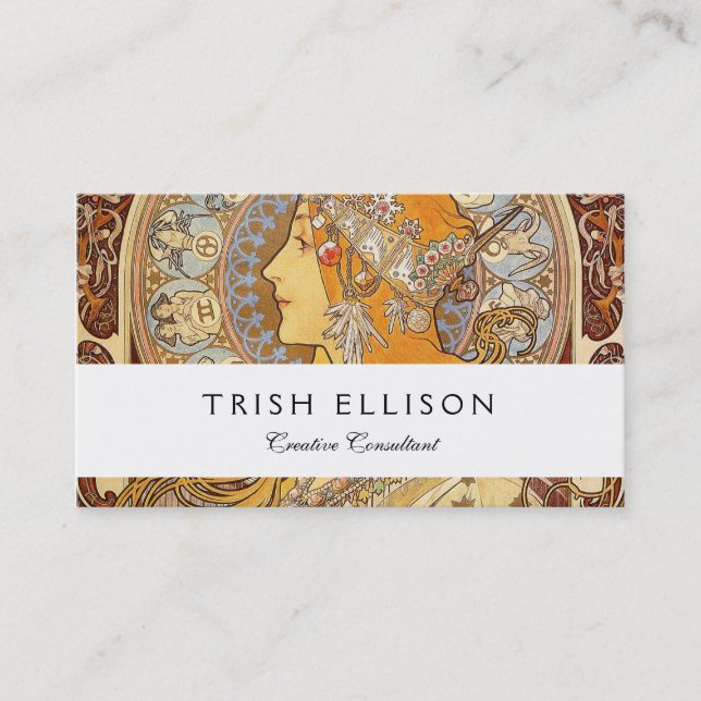 Alfonse Mucha Zodiac Art nouveau Woman Visitkort (Framsida)