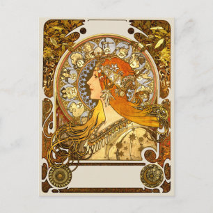 Alfonse Mucha Zodiac Art nouveau Woman Vykort
