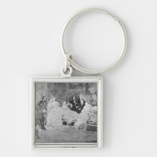 Alfred de Musset Eugene Delacroix Fyrkantig Silverfärgad Nyckelring (Framsidan)