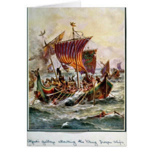 Alfred galär som anfaller den Viking draken Hälsningskort