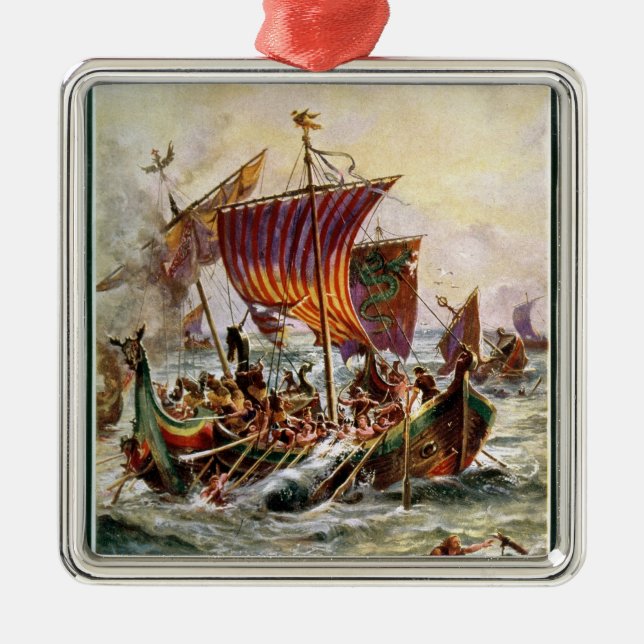 Alfred galär som anfaller den Viking draken Julgransprydnad Metall (Framsidan)