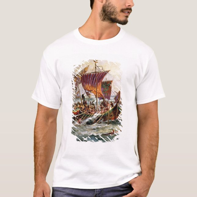 Alfred galär som anfaller den Viking draken Tee Shirt (Framsida)