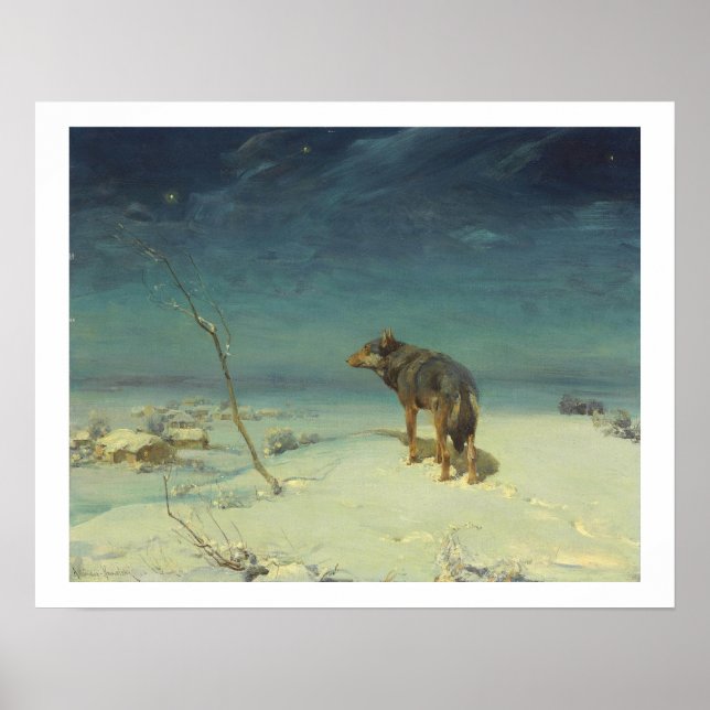 Alfred Kowalski Lone Wolf in Winter Oil Painting P Poster (Framsidan)