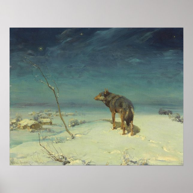 Alfred Kowalski Lone Wolf in Winter Oil Painting Poster (Framsidan)
