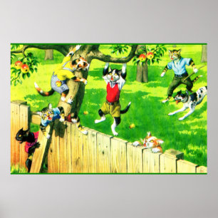 Alfred Mainzer-katter som klättrar i ett äpple trä Poster