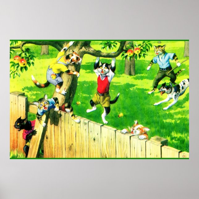 Alfred Mainzer-katter som klättrar i ett äpple trä Poster (Framsidan)