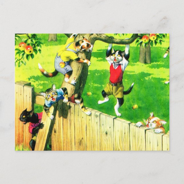 Alfred Mainzer-katter som klättrar i ett äpple trä Vykort (Framsida)