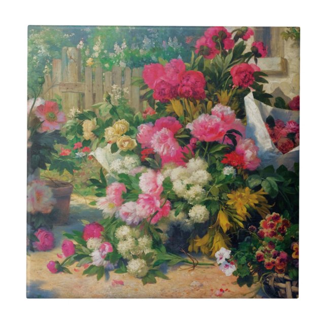 Alfred Petit Flower Basket och Flower Pots in... Kakelplatta (Framsidan)