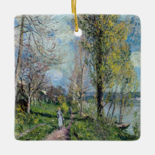 Alfred Sisley - Banker i Seine vid Julgransprydnad Keramik