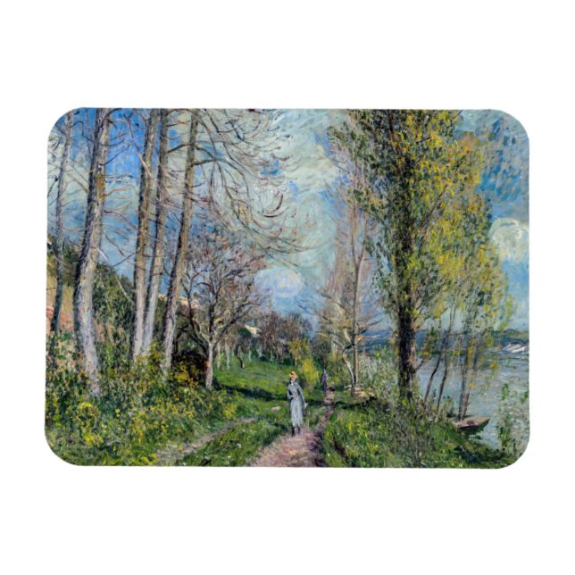Alfred Sisley - Banker i Seine vid Magnet (Horisontell)