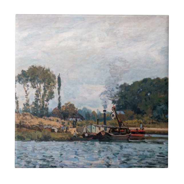 Alfred Sisley - Boats at Lock at Bougival Kakelplatta (Framsidan)