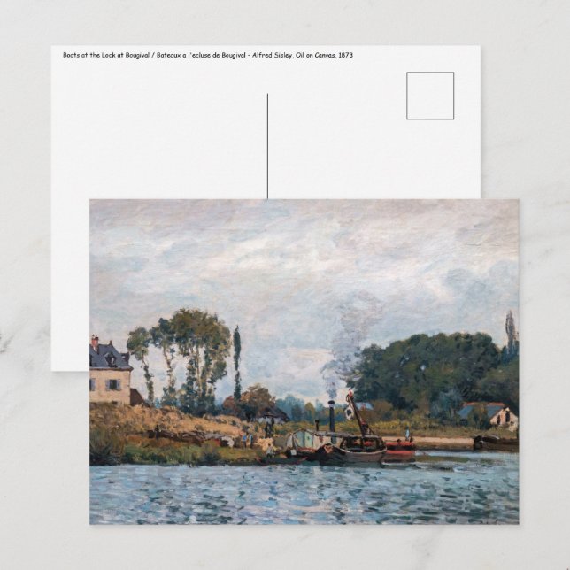 Alfred Sisley - Boats at Lock at Bougival Vykort (Fram/baksida)