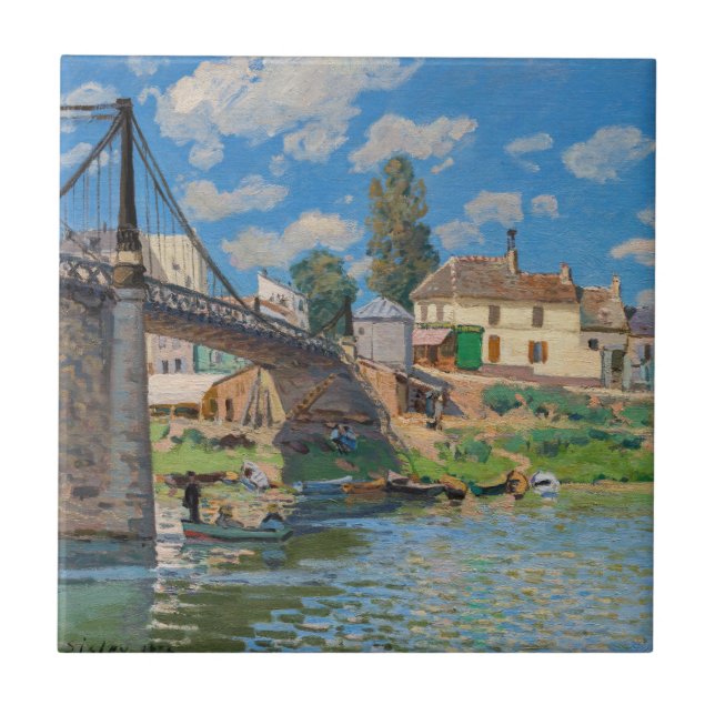 Alfred Sisley - Bridge vid Villeneuve-la-Garenne Kakelplatta (Framsidan)