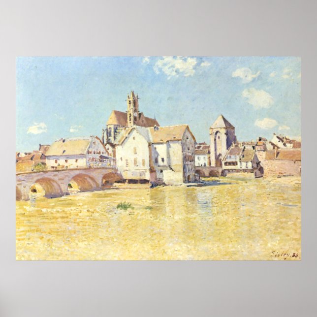 Alfred Sisley Bron i Moret på morgonen Poster (Framsidan)