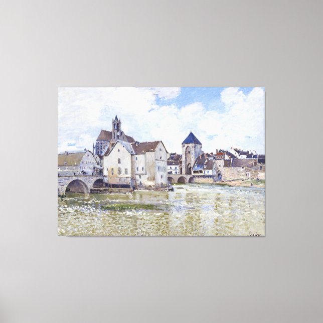 Alfred Sisley Byggnad och broar till vatten Canvastryck (Framsida)