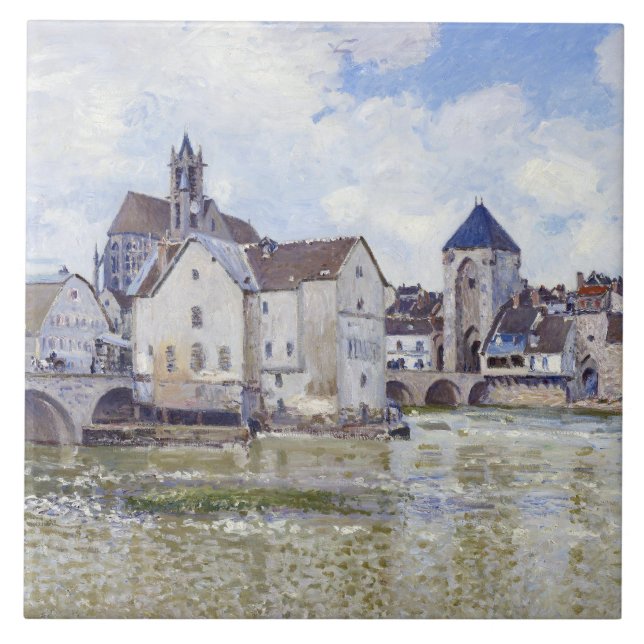 Alfred Sisley Byggnad och broar till vatten Kakelplatta (Framsidan)