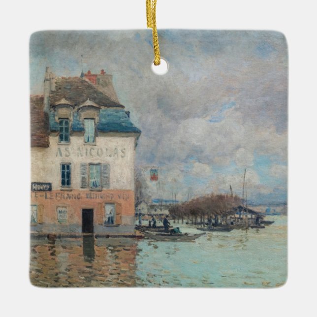 Alfred Sisley - Flood at Port-Marly 1876 Julgransprydnad Keramik (Framsida)