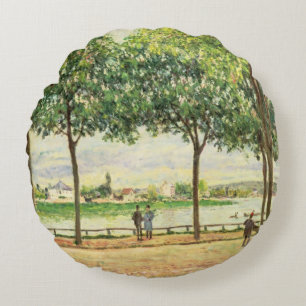 Alfred Sisley gata av spanska kastanjebruna trä Rund Kudde