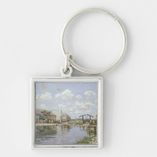 Alfred Sisley kanalen St Martin, Paris Fyrkantig Silverfärgad Nyckelring