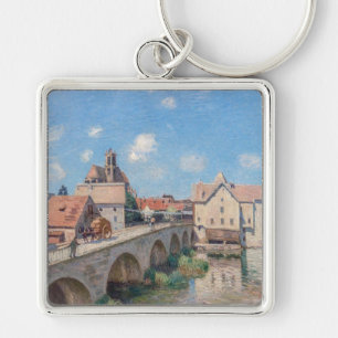 Alfred Sisley-konstverk - Le Pont de Moret Fyrkantig Silverfärgad Nyckelring