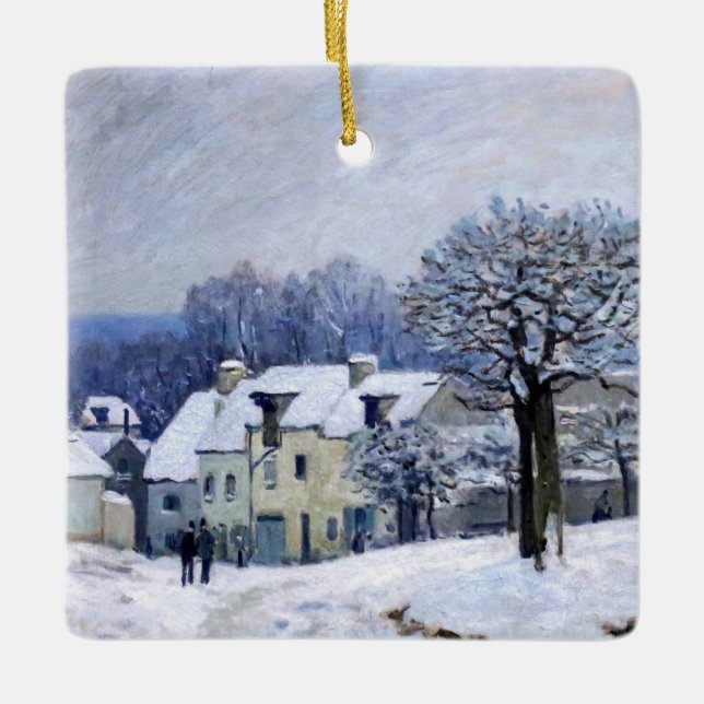 Alfred Sisley - Place Chenil i Marly, Snöeffekt Julgransprydnad Keramik (Framsida)